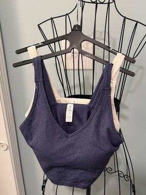 New Yogalicious Heathered Blue & Cream 2 pack bra tank Large L bralettes Alamo